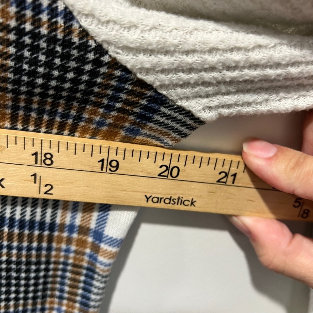 Daytrip Womens Plaid Hooded Button Up Waffle Knit Sleeve Shirt Blue Brown Size M - Picture 9 of 10